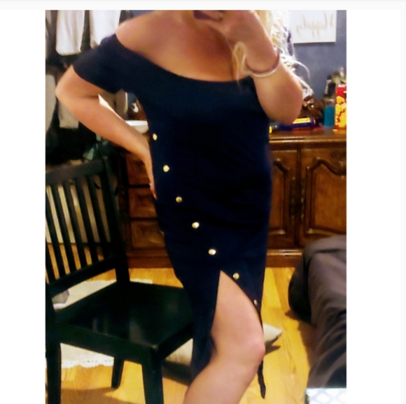 ❥HOST PICK❥ F21 Navy Side Button Midi Dress Sz L❥ - Picture 4 of 6